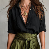 Vera™ | Set van twee delen: zwarte t-shirt en olijfgroene midi rok