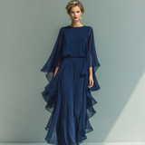Marineblauwe Chiffon Set Rimpels