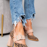 Selveta | Leren leopardsandalen met stabiele hakken