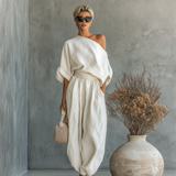 Linnen Set Off-Shoulder Broek